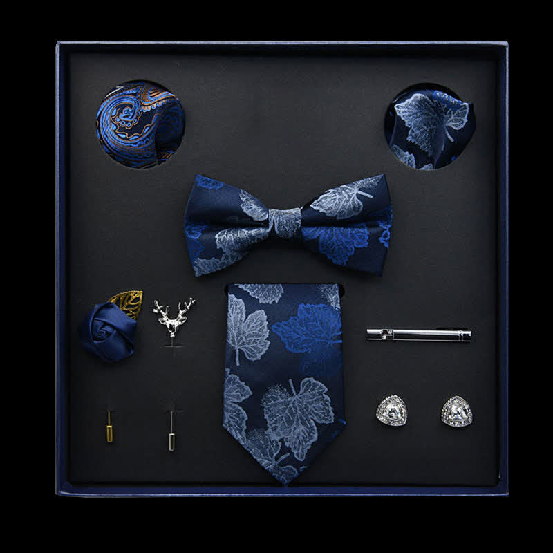 Lot de 8 nœuds papillon vintage bleu nuit en forme de feuille - Bleu nuit - image 0