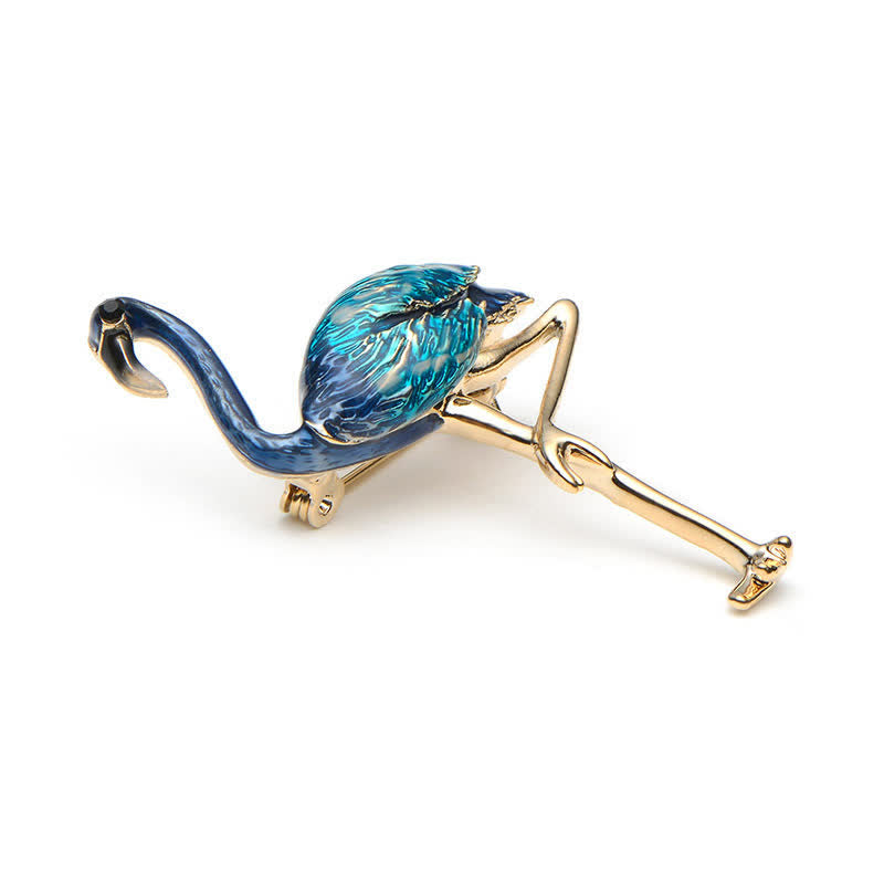 Broche flamant exotique en émail pour femme