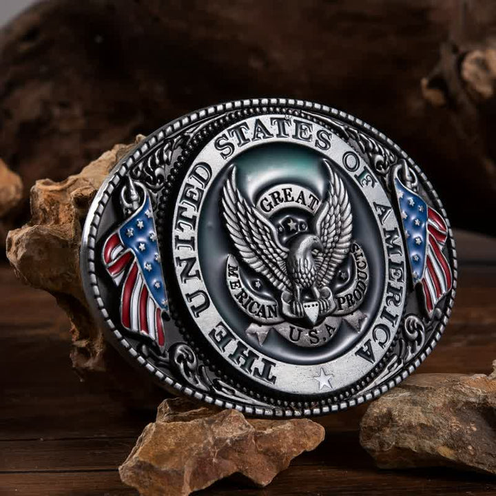 Ceinture en cuir à boucle patriotique pour homme avec drapeau aigle