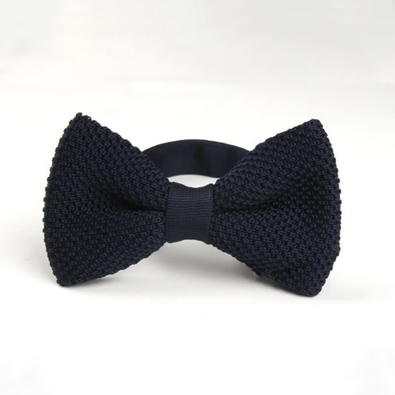 Nœud papillon tricoté double épaisseur de couleur unie pour homme