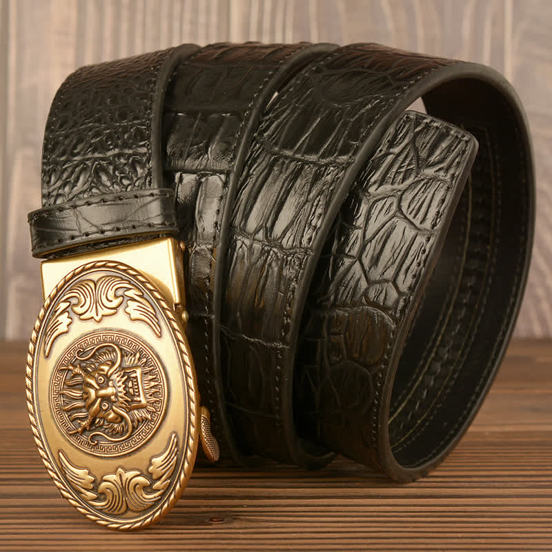 Ceinture en cuir à motif crocodile et tête de dragon pour homme