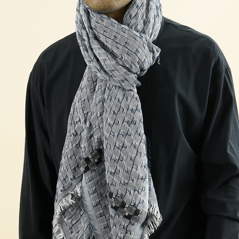 Écharpe à pampilles à carreaux froissés unique pour hommes - Marine - image 0