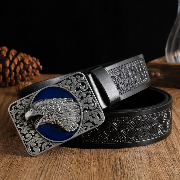 Ceinture rectangulaire en cuir western pour homme avec tête d'aigle à tête blanche
