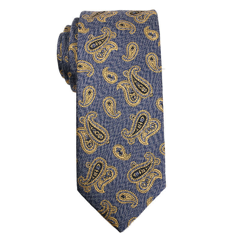 Cravate à motif cachemire pour homme, série orange et or - Motifs cachemire bleus - image 5