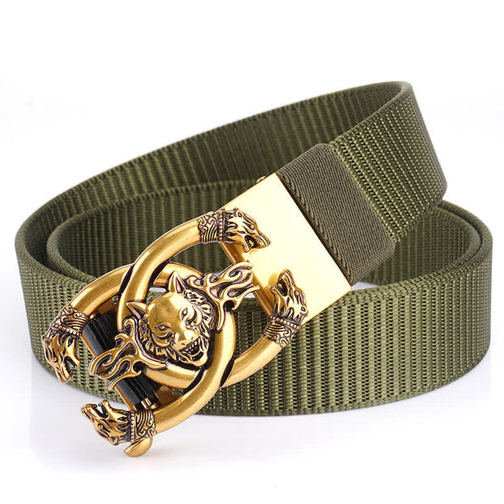 Ceinture en nylon pour homme avec loups féroces en flammes