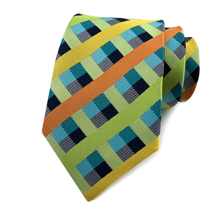 Costume de smoking slim pour homme avec cravate à carreaux - Vert clair et orange - image 5
