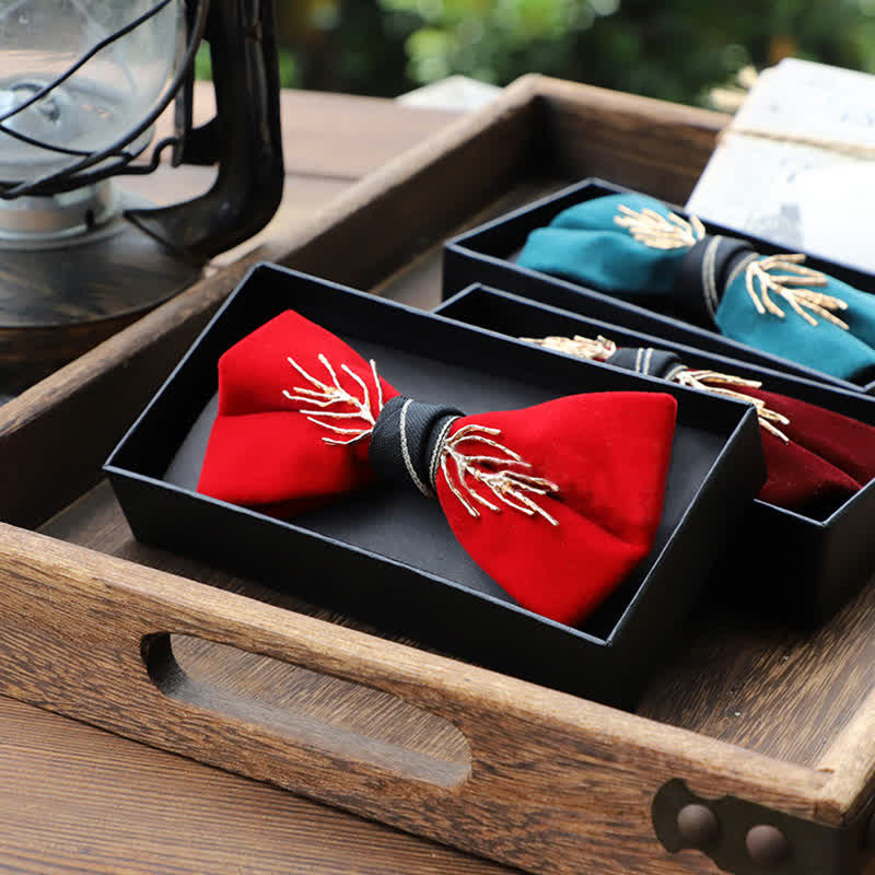 Nœud papillon en velours doré aristocratique pour homme
