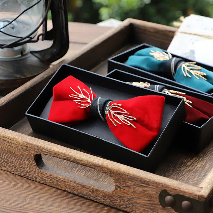 Nœud papillon en velours doré aristocratique pour homme