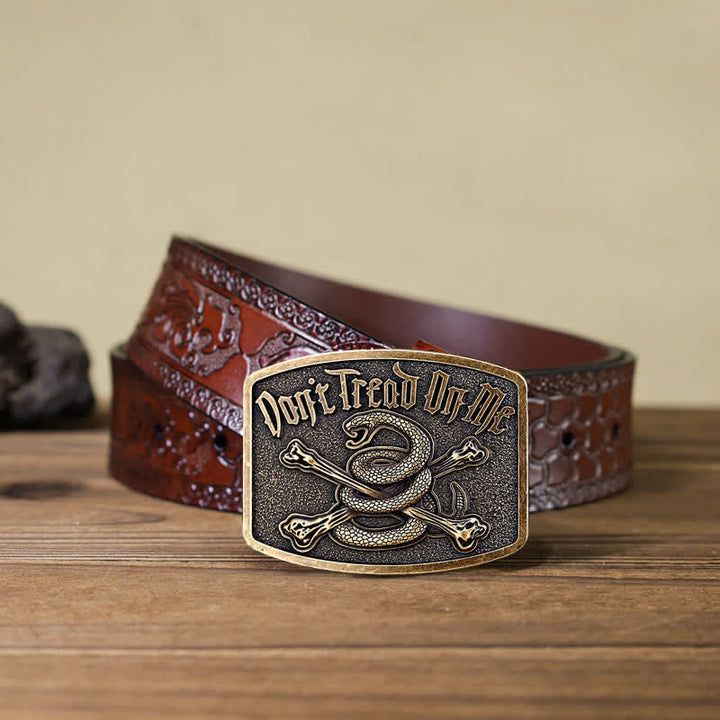 Ceinture en cuir à boucle pour homme, motif tête de mort et serpent à sonnette