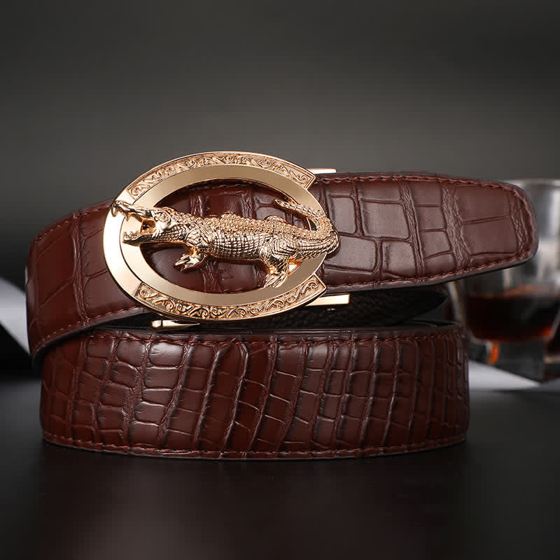 Ceinture en cuir imprimé crocodile à boucle automatique pour homme
