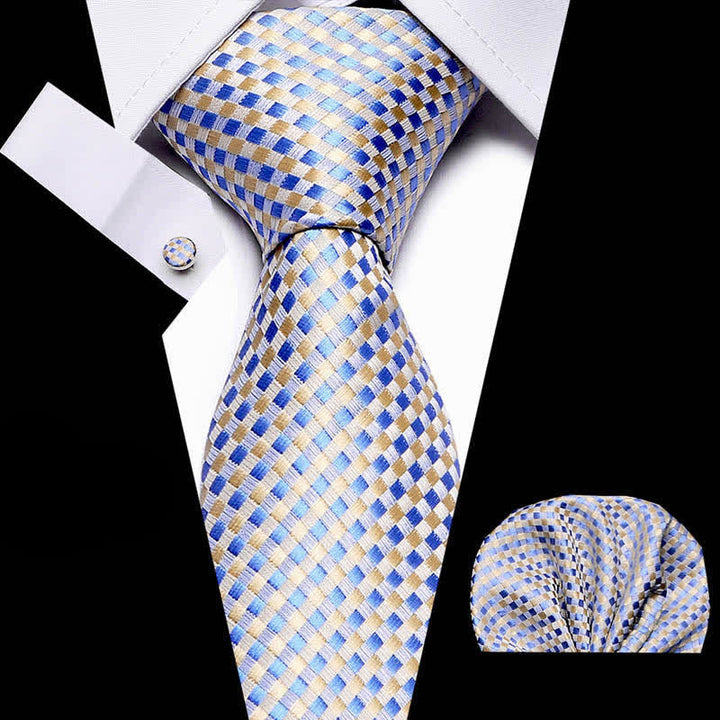 Lot de 3 cravates tissées à carreaux jaunes et bleues pour homme 