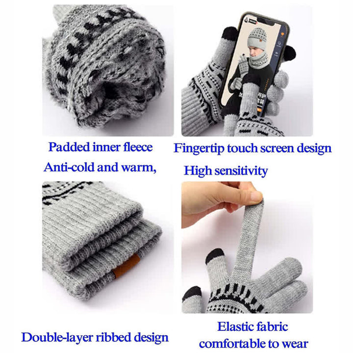 Ensemble de 3 gants, écharpe, bonnet en tricot double épaisseur ample