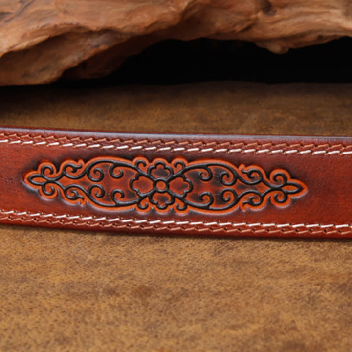 Ceinture unisexe en cuir avec pierre d'agate et fleur creuse turquoise