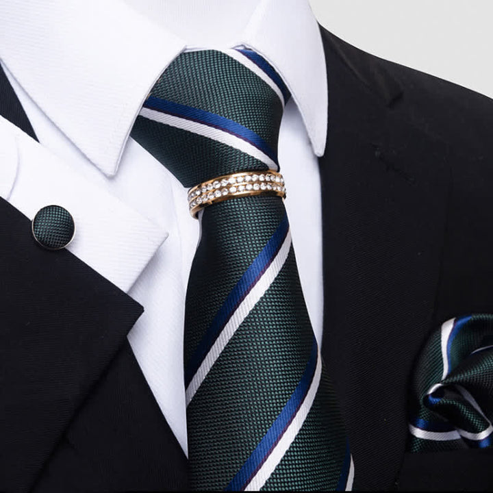 Ensemble de 4 cravates à rayures pour hommes avec anneau de cravate