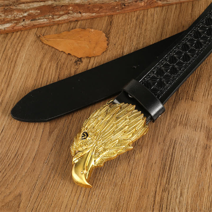 Ceinture en cuir western à tête d'aigle réaliste pour homme