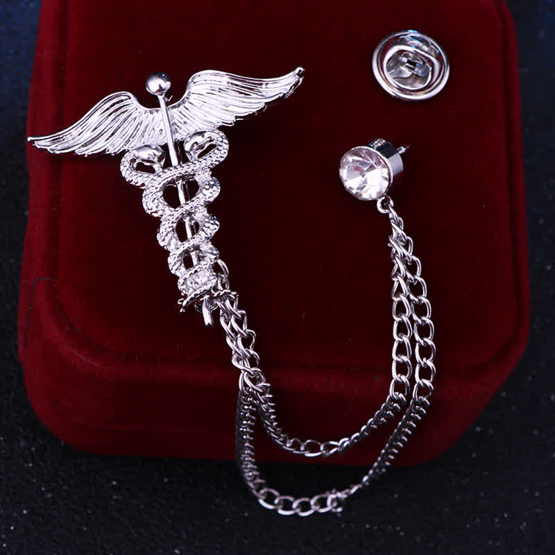 Broche en chaîne à double serpent caducée pour homme
