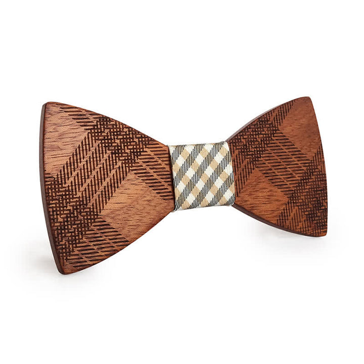 Nœud papillon en bois à motif damier étoilé pour homme