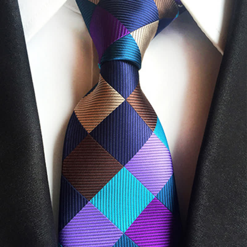 Cravate habillée à carreaux multicolores pour homme