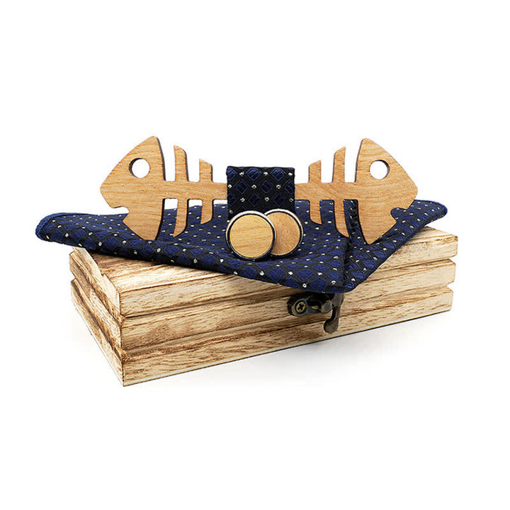 Lot de 3 nœuds papillon en bois pour homme en forme d'arête de poisson