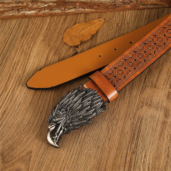 Ceinture en cuir western à tête d'aigle réaliste pour homme