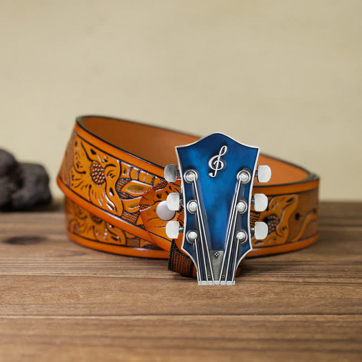 Ceinture en cuir avec boucle de tête de guitare musicale DIY pour homme