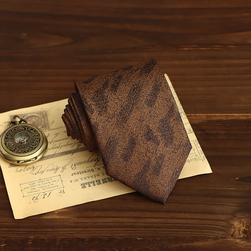 Cravate à rayures vintage pour homme avec motif graffiti - Brun - image 1