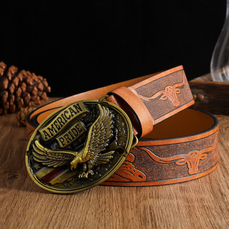 Ceinture en cuir pour homme avec motif aigle à tête blanche American Pride