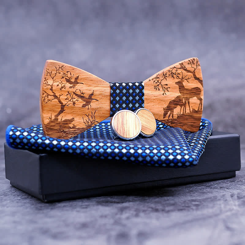 Lot de 3 nœuds papillon fantaisie en bois pour homme en forme d'élan de Noël