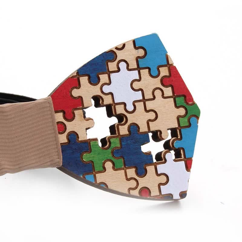 Noeud papillon en bois pour homme avec peinture de pièces de puzzle