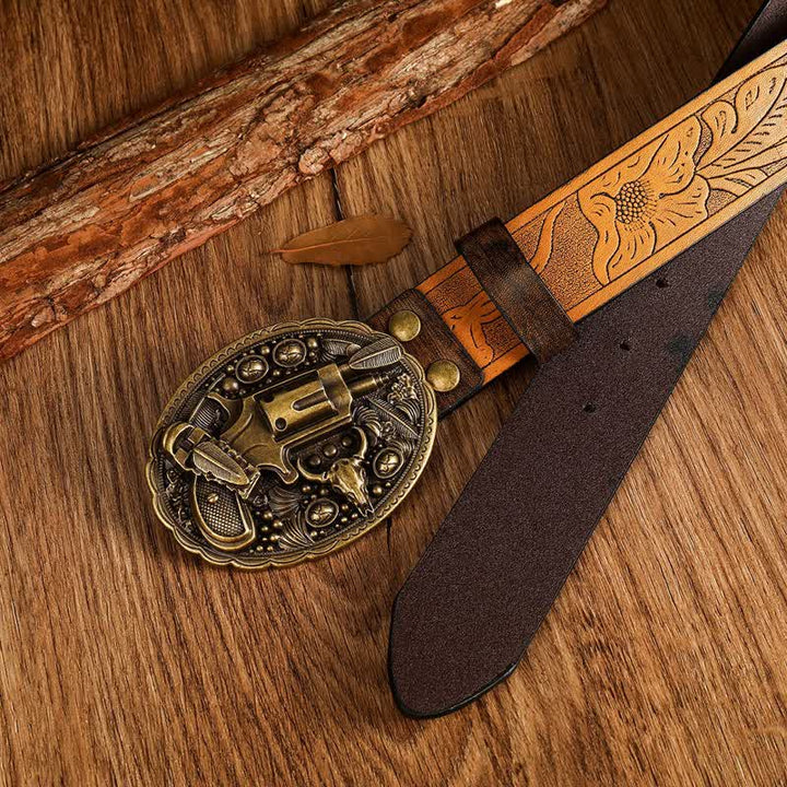 Ceinture en cuir rétro classique pour homme avec motif de taureau