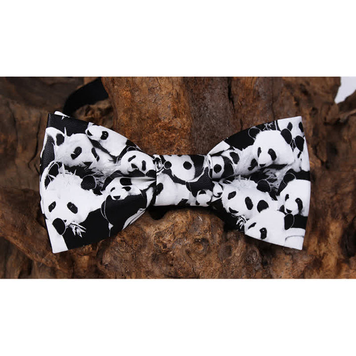 Noeud papillon en cuir noir et blanc pour homme avec panda