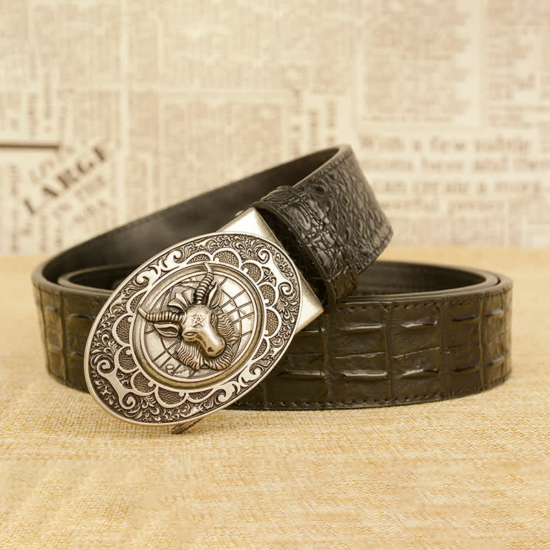 Ceinture en cuir pour homme à motif alligator et chèvre sauvage