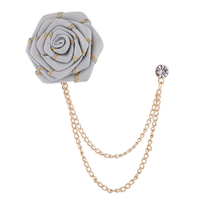 Charmante broche à chaîne en forme de rose florale pour homme
