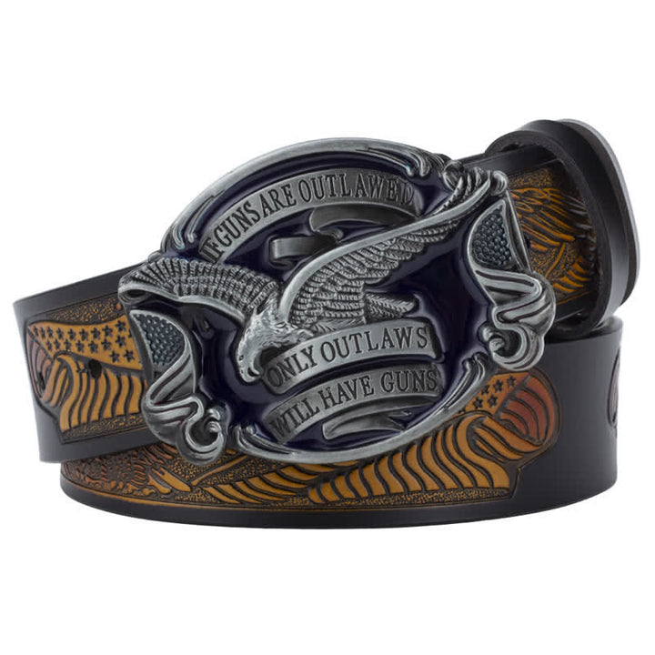 Ceinture en cuir pour homme avec drapeau américain Soaring Eagle