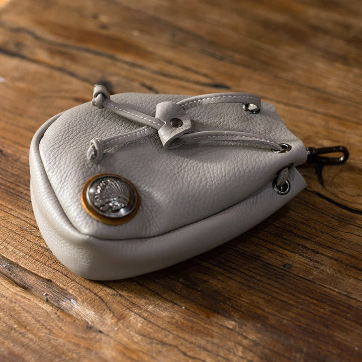 Petit portefeuille, porte-monnaie, sac ceinture en cuir avec cordon de serrage