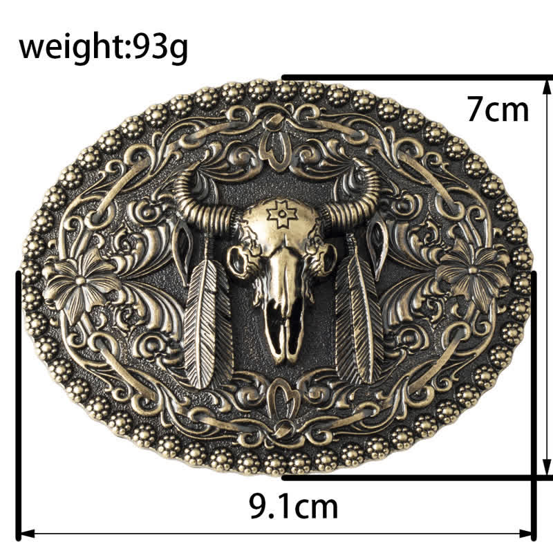 Ceinture en cuir pour homme avec plumes gravées et motif taureau