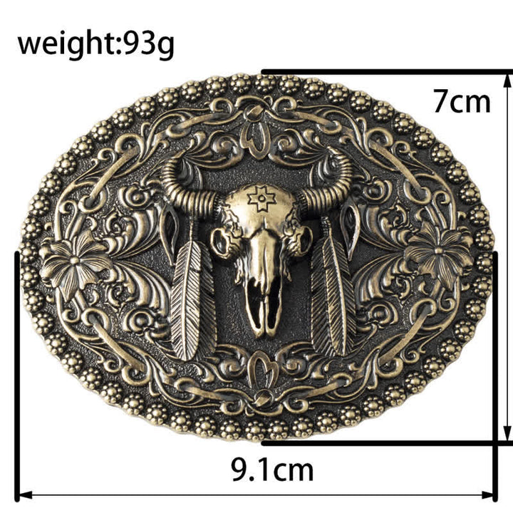 Ceinture en cuir pour homme avec plumes gravées et motif taureau