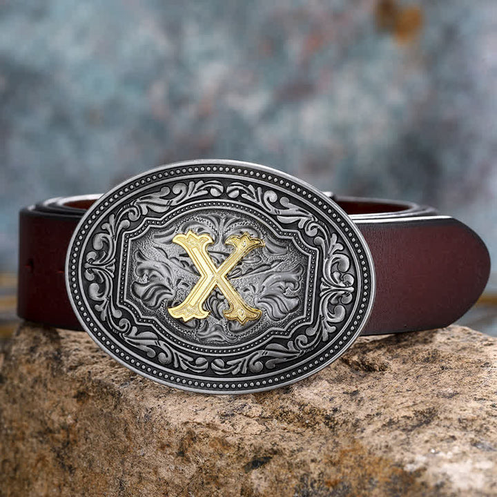 Ceinture en cuir unisexe style hip-hop avec boucle en relief et initiales