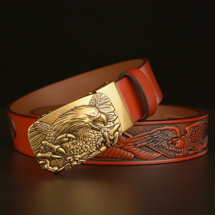 Ceinture en cuir à boucle automatique vintage pour homme avec ailes d'aigle