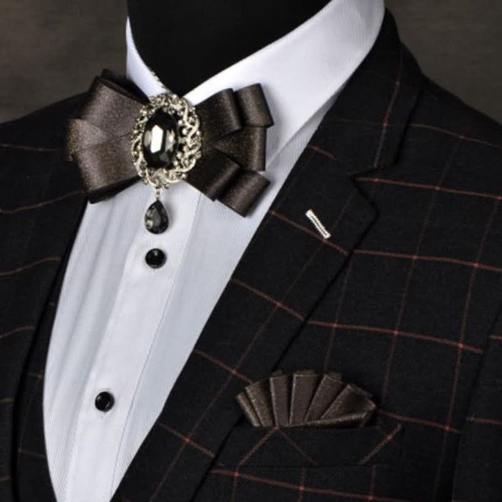 Ensemble de 3 nœuds papillons noirs de couleur unie avec strass