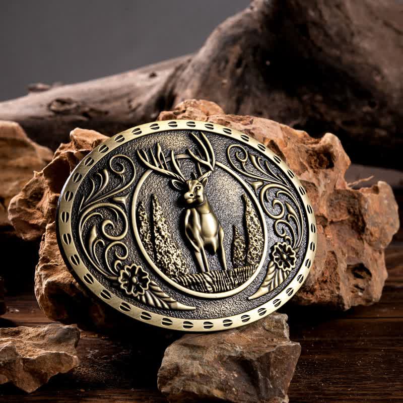 Ceinture en cuir à boucle ovale pour homme avec motif cerf forestier