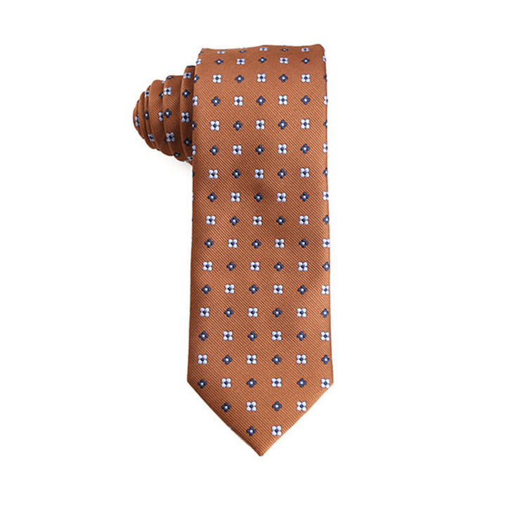 Cravate pour homme à micro-motifs de la série orange-rouge - Fleur blanche et bleue - image 6