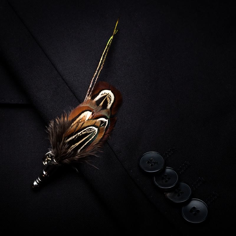 Nœud papillon en plumes de faisan marron pour enfant avec épingle à revers