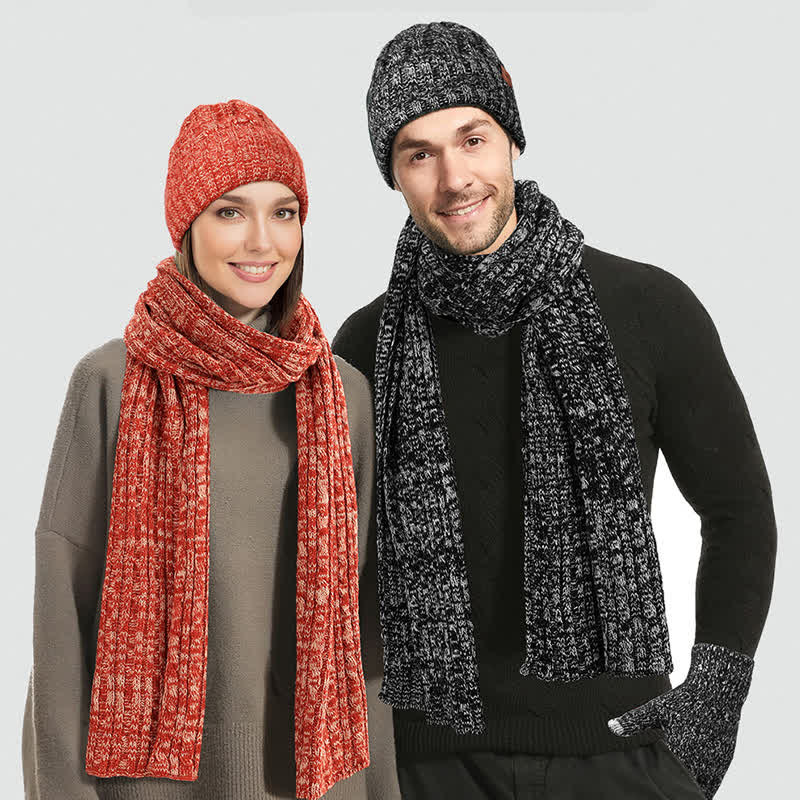 Ensemble de 3 gants unisexes élégants avec chapeau, écharpe longue et écran tactile