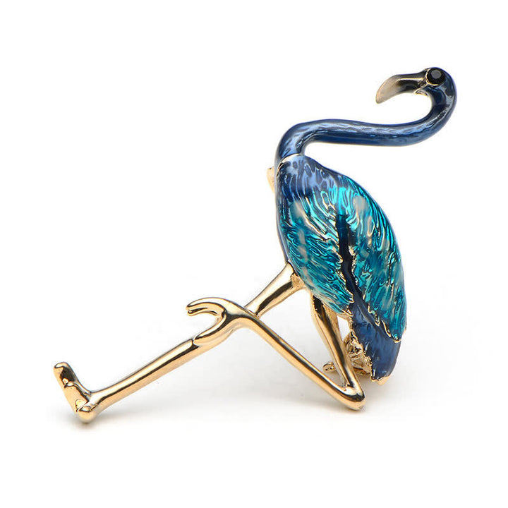Broche flamant exotique en émail pour femme