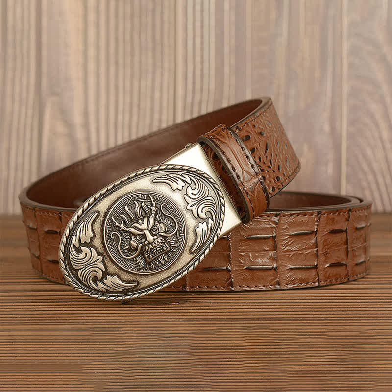 Ceinture en cuir à motif crocodile et tête de dragon pour homme