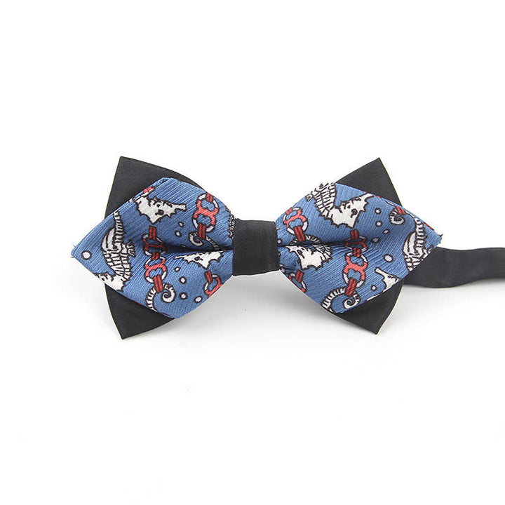 Nœud papillon pointu pour homme avec motif hippocampe