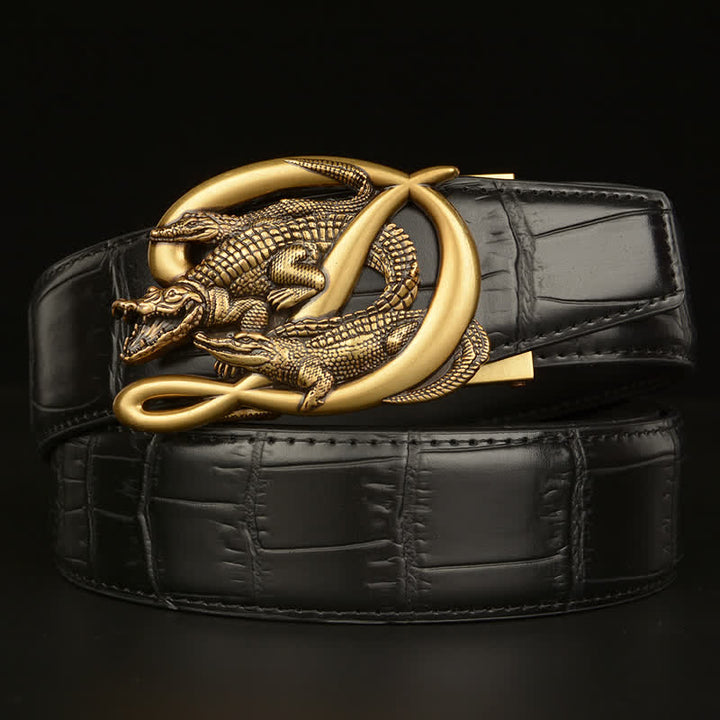 Ceinture en cuir à motif alligator avec boucle en crocodile pour homme