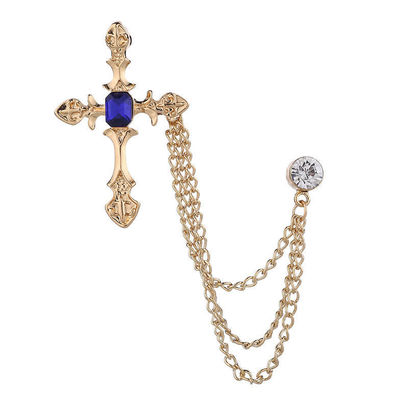 Broche classique en chaîne et cristal pour homme