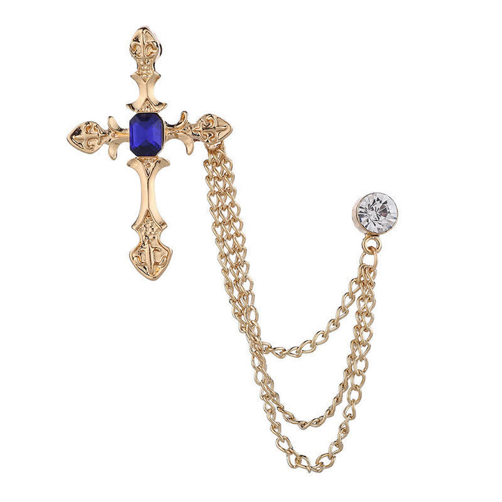 Broche classique en chaîne et cristal pour homme